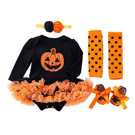 BabyPreg Mi Primer Traje de Halloween para niña Infantil Disfraz de Acción de Gracias Conjunto de Vestido de Calabaza para bebé(9-12 Meses, Calabaza Larga)