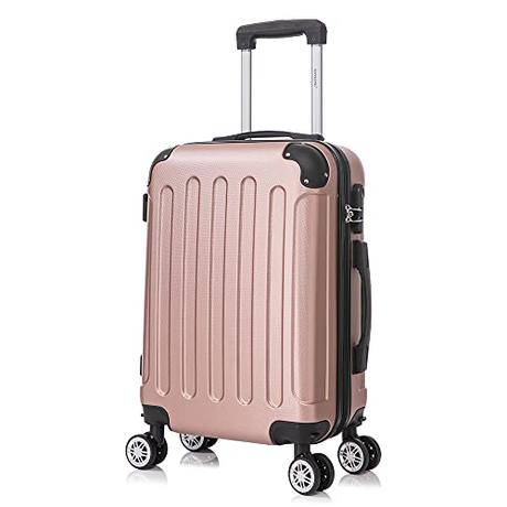 RAYKONG Maleta Cabina ABS 55x40x20cm (40L) - Trolley pequeña Equipaje de Mano - 4 Ruedas Dobles Giratorias 360ª - RosaDorada