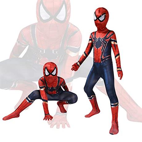 Aomig Disfraz Spider Niño, Disfraz Superheroe Niño Suave, Disfraz Halloween Niño para Cosplay de Hombre Araña, Disfraz Niño de Mono para Fiesta, Carnaval, Navidad, Cumpleaños Regalo, 120cm