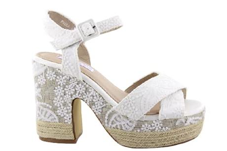 LARES Alpargatas Boda Blancas Plataforma Tacon. Sandalias Novia Mujer Esparto con Encaje Blanco y Pala Cruzada. Talla: 39