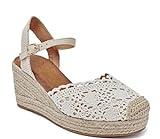 Miro Boho Chic Cuñas Alpargatas Mujer Plataforma Yute Sandalias Mujer Cuñas De Esparto con Encaje Y Correa De Tobillo Zapatos Novia Alpargatas Boda. Bohemien (Beige, 37)