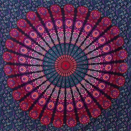 MOMOMUS Tapiz Mandala 100% Algodón - Tapiz de Pared, Póster para Pared Grande en Tela o Tapiz Decorativo de Pared - Ideal como Decoración de Habitación, Salón y Dormitorio - Lila, 210x230 cm