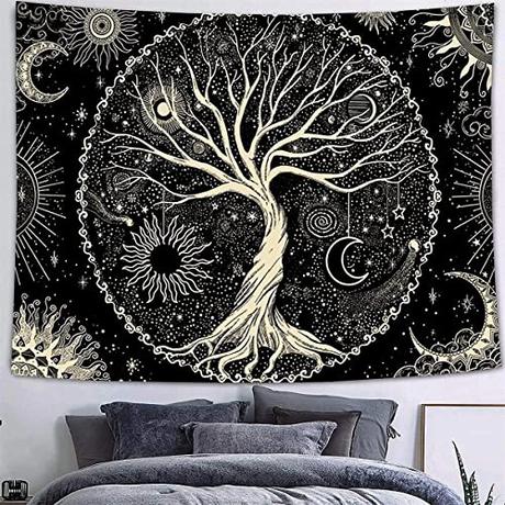 Tapiz Pared Árbol Grande Tela Decoracion Pared Mandala Indios Tapices Decorativos de Tela Boho Paisajes Tapiz Japonesa Psicodélico para Habitación Dormitorio Sala Pareo Playa(Oro, 150x200 cm)