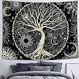 Tapiz Pared Árbol Grande Tela Decoracion Pared Mandala Indios Tapices Decorativos de Tela Boho Paisajes Tapiz Japonesa Psicodélico para Habitación Dormitorio Sala Pareo Playa(Oro, 150x200 cm)