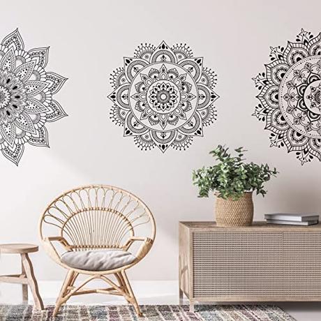 SUPERDANT 6 Pcs Boho Mandala Pegatinas de Pared Vinilo Bohemio Calcomanías de vinilos decorativos de Flores Indias Namaste Decoración de Flores para Dormitorio Yoga