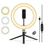 Zoeley Anillo de luz LED, Aro de Luz y Trípode con Control Remoto 3 Colores Modo 12 Brillos Regulables, Selfie Ring Light LED Rotación de 360° para Selfie, TIK Tok Maquillaje y Youtube Live