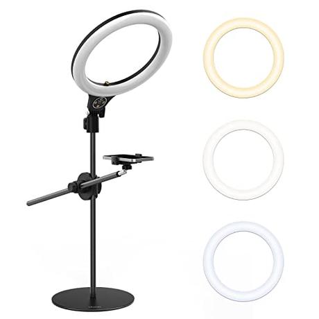 10 '' Luz de Anillo con Soporte de Brazo, ULANZI Ring Light de Soporte Escritorio, 3500k-6500K Regulable, Luz Anular con Soporte para Teléfono para TikTok, Maquillaje, Fotografía, Selfie
