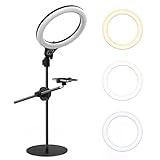 10 '' Luz de Anillo con Soporte de Brazo, ULANZI Ring Light de Soporte Escritorio, 3500k-6500K Regulable, Luz Anular con Soporte para Teléfono para TikTok, Maquillaje, Fotografía, Selfie