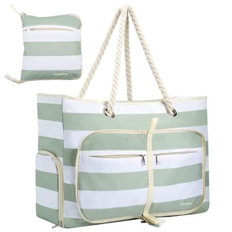 Vinstatin Bolso de Playa Grande para Mujer,Shopper Ligero y Versátil con Cremallera,Bolsa Impermeable para Natación,Bolso de Transporte,Tote Bag para Playa,Viajes y Familia