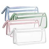 Hggzeg Estuche transparente para examen, bolsa de lápices de PVC de gran capacidad con cremallera, impermeable, transparente, para escuela, oficina, viajes, Blanco, verde, azul y rosa, Estuche Pilot