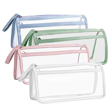 Hggzeg Estuche transparente para examen, bolsa de lápices de PVC de gran capacidad con cremallera, impermeable, transparente, para escuela, oficina, viajes, Blanco, verde, azul y rosa, Estuche Pilot