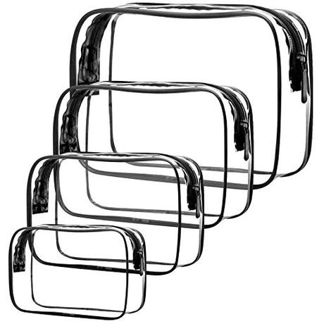Jinlaili 4 Piezas Neceser Impermeable, 4 Tamaños Bolsa de Cosmético Transparente, Portátil Bolsa de Tocador,PVC Estuche de Maquillaje de Viaje,Organizador Cosmético con Cremallera para Vacación o Baño