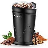 Aigostar Molinillo de Café Eléctrico, Molino Cafe Cereales con Cuchillas Acero Inoxidable, Capacidad 60gr con Cepillo para Limpieza, Tapa Transparente, Libre de BPA, Negro