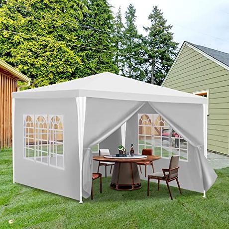 Daromigo Carpa de jardín de 3 x 3 m impermeable con laterales extraíbles y grandes ventanales, protección UV para exteriores, jardín, fiesta, camping, color blanco