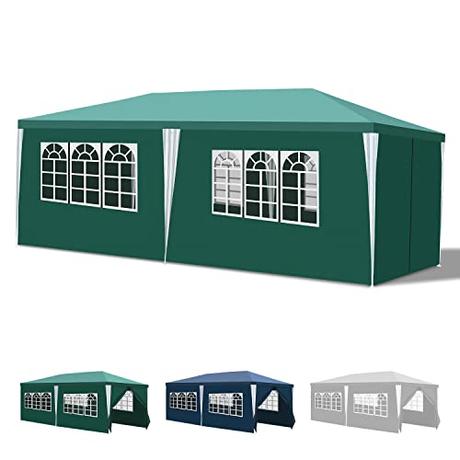 Yakimz Cenador de jardín Resistente al Agua, 3 x 6 m, protección UV, Estable, Carpa para Fiestas al Aire Libre, con 6 Paredes Laterales y Ventanas, para Exterior, jardín, Verde