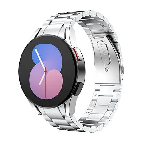 MoKo Correa de Metal Compatible con Samsung Galaxy Watch 6 40mm 44mm/6 Classic 43mm 47mm/5 Pro 45mm/Watch 5/4 40mm 44mm/Watch 4 Classic 42mm 46mm, Pulsera de Repuesto de Acero Inoxidable, Plata