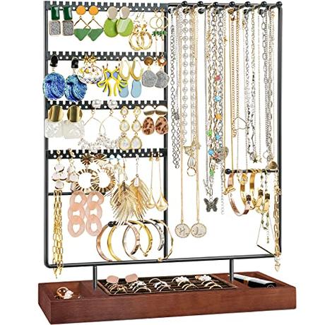 Procase Soporte para Joyas, Organizador para Pendientes con 144 Agujeros Colgante para Collares Pulseras Estante de Metal -Negro