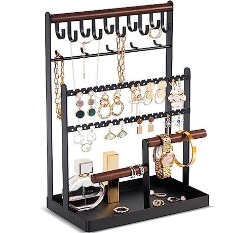 Procase Soporte para Joyas, Organizador para Pendientes,Cadenas, Pulsera, Colgante y Expositor con Agujeros Estante de Joyería -Negro
