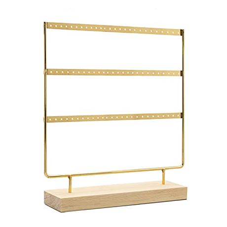 RUBY - Organizador de Joyas, Expositor de Pendientes de Madera y Metal, Joyero Soporte Vintage, Jewelry Organizer, Joyeros Colgador Pendientes (Oro, 3 Pisos L)