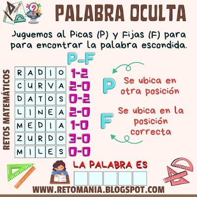 Desafío matemático, Reto matemático, Problema matemático, Retos visuales, Retos virales, Gimnasia matemática, Gimnasia cerebral Matemáticas, Día de las Matemáticas, Día de la mates, Pasatiempo,  BuscaPalabras, Palabra Oculta, Palabra Escondida, Juego de letras, Juego de Palabras, Picas y Fijas