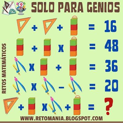 Desafío matemático, Reto matemático, Problema matemático, Retos visuales, Retos virales, Gimnasia matemática, Gimnasia cerebral Matemáticas, Día de las Matemáticas, Día de la mates, Pasatiempo,  Piensa Rápido, Solo para Genios