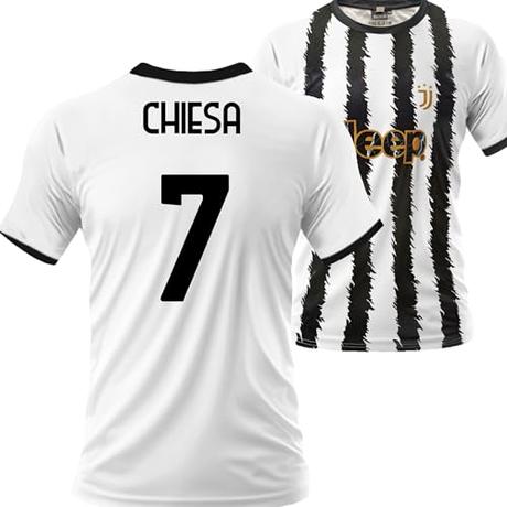 Camiseta de Fútbol Blanca y Negra 2023 2024. Camiseta Personalizada de Federico Chiesa número 7. Réplica Oficial. Tallas de Adulto y niño. (10 años)