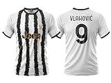 Camiseta de Fútbol Blanca Negra 2023 2024. Camiseta Personalizada Dusan Vlahovic número 9. Réplica Oficial. Adulto y niño. (L)
