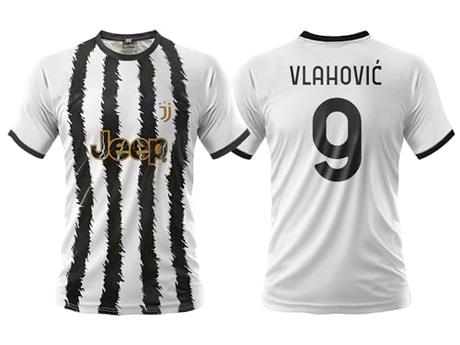 Camiseta de Fútbol Blanca Negra 2023 2024. Camiseta Personalizada Dusan Vlahovic número 9. Réplica Oficial. Adulto y niño. (L)