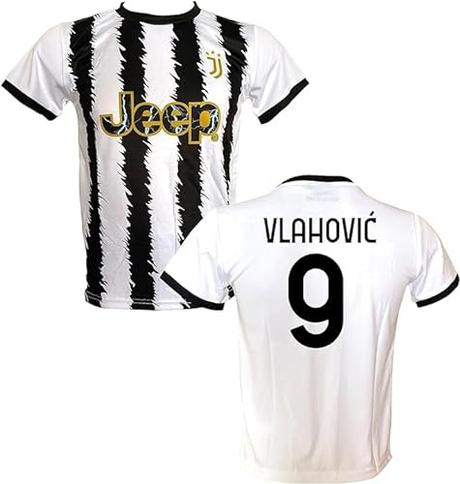 Generico Jersey Blanco Negro Vlahovic Home 2023 2024 Réplica Oficial Bebé Adulto Blanconera 100% Poliéster Dusan 9, Negro , Large