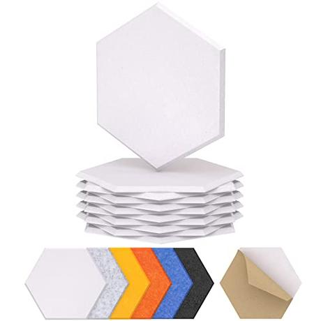 Espuma Acústica Pack 12 Paneles, Paneles Acústicos Hexagonales con Respaldo Adhesivo, Insonorizacion Acustica Pared y Decoración para Estudio, Gaming, Podcasting, Grabación, 30x26x1cm, Blanco