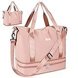 CS COSDDI Bolsa de Viaje, Plegable Bolsas Gimnasio de Viaje, Impermeable Bolsa de Viaje Mujer Fin de Semana, Grande Bolsa de Lona con Bolsillo húmedo y para el Hombro (Rosa)