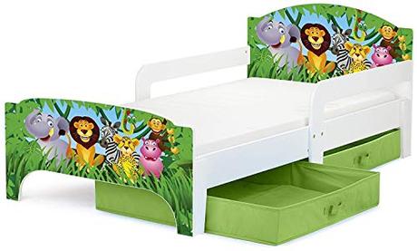 Leomark Smart Cama Infantil de Madera - Zoo - Marco de Cama, Colchón y Cajón, robustro Cómodo Dormitorio Impresa, Muebles para Niños, Espacio para Dormir: 140/70 cm