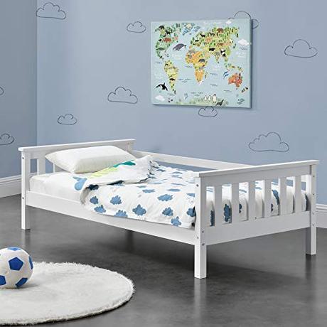 [en.casa] Cama para niños Nuuk 70 x 140 cm con Somier con área de Almacenamiento Protección contra caídas Blanco