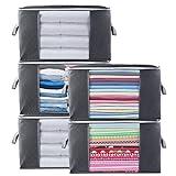 Withosent Cajas Almacenaje Ropa 5 Piezas, 90L Bolsa de Almacenamiento Ropa de Tela no Tejida, Organizador Armario con Mango, Contenedor para Debajo de la Cama para Edredones, Mantas, Almohada