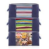 Cajas Almacenaje Ropa 3 Piezas, 90L Bolsa de Almacenamiento de Ropa con Mango Reforzado, Organizador de Canape Transpirable con Cremallera Robusta Bolsas para Guardar Ropa, Edredones, Mantas