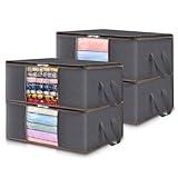 Lifewit Pack de 4 Bolsas para Guardar la Ropa, Organizador de Armario Plegable con Asa Reforzada, Tejido Resistente, Ventana Transparente para Toallas, Suéteres, Camisetas, Juguetes, 35L, Gris