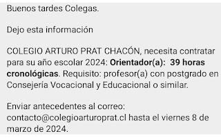 OPORTUNIDADES DE EMPLEOS PARA ORIENTADORES EN CHILE. Semana del 26-02 al 03-03-2024.