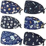 Comius Sharp 6 Piezas Gorro Quirofano, Bouffant Transpirables Sombrero, Gorro Turbante Estampado Gorro Matorrales de Unisex con Banda de Sudor para Belleza Trabajador Cuidado Personal