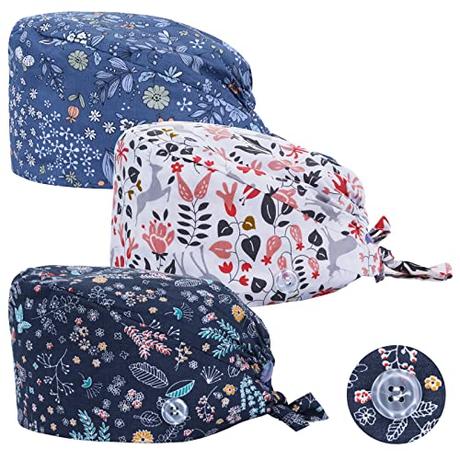 3 Piezas Gorro Quirúrgico con Botones Ajustable para Hombre y Mujer Gorro de Chef Gorro de Toalla para Médico Dentista Enfermera