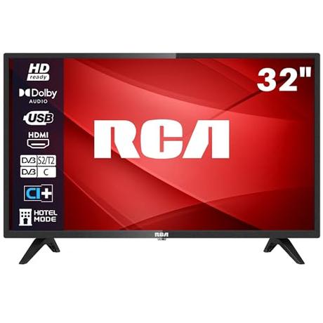 RCA TV 32 Pulgadas LED HD Ready Televisor Sintonizador Digital (DVB-T/T2-C-S/S2) Dolby Audio HDMI USB Hotel Modo Dormitorio Salón Hotel, Televisión Básica