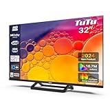 TuTu Televisores 32 Pulgadas LED HD Sin Marco TV con Sintonizador Digital DVB-T/T2-C-S/S2, HDMI, USB Grabador Reproductor, Modo Hotel, Peana Central (TUB32HN1NC, 2024)