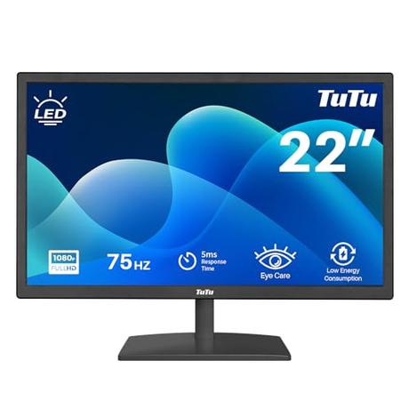 TuTu Monitor de 22 Pulgadas Full HD 75 Hz Pantalla LED con 1920 x 1080, VGA+HDMI, 5ms, VESA-100x100, Flicker Free, Low Blue Mode - TU215M1