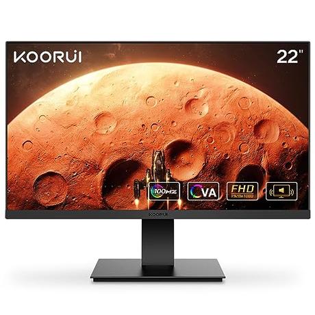 KOORUI Monitor de Juegos de 22 Pulgadas con Altavoces Integrados, 100Hz, Pantalla 1080p, Colgante, Sin Marco, HDMI, Inclinable, Cuidado de los Ojos, Montaje en Pared VESA Negro