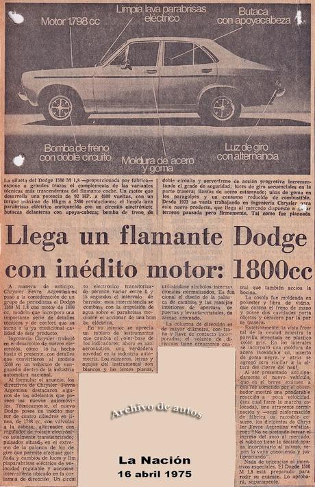 Dodge 1500 M 1.8 presentado a prensa especializada en 1975
