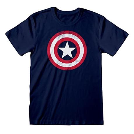 Marvel Avengers Assemble Capitán América Apenada Escudo Camiseta para Hombre Armada L