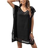 Codkkre Pareo Playa de Crochet Muje Vestido de Playa Verano Sexy Bikini Cover Up Traje de Baño Cubrir Ropa de Baño Suelto Vestido, Negro