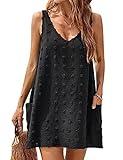 ABYOVRT 2023 Vestido de Playa Informal Vestidos Corto con Cuello en V de Verano Correa de Espagueti Casual para Mujer con Bolsillos,Negro,S
