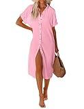 UMIPUBO Vestido Playa Mujer Camisolas y Pareos Largo Traje de Baño Bikini Cover Up Falda de Playa de Botones Verano Vestido de Bikini(Rosa,M)