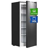 Congelador vertical independiente CHiQ, 145L de capacidad, congelación rápida, termostato ajustable, silencioso, puerta reversible, negro, clasificación energética E