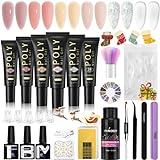 Kit Gel de Extensión de Uñas, Phoenixy 6 Colores 15ml Kit Uñas de Gel con 30ml Solución Deslizante, Kit Poly Uñas Gel con Uñas de Gel Pegatinas para Amante de la Decoración de Uñas